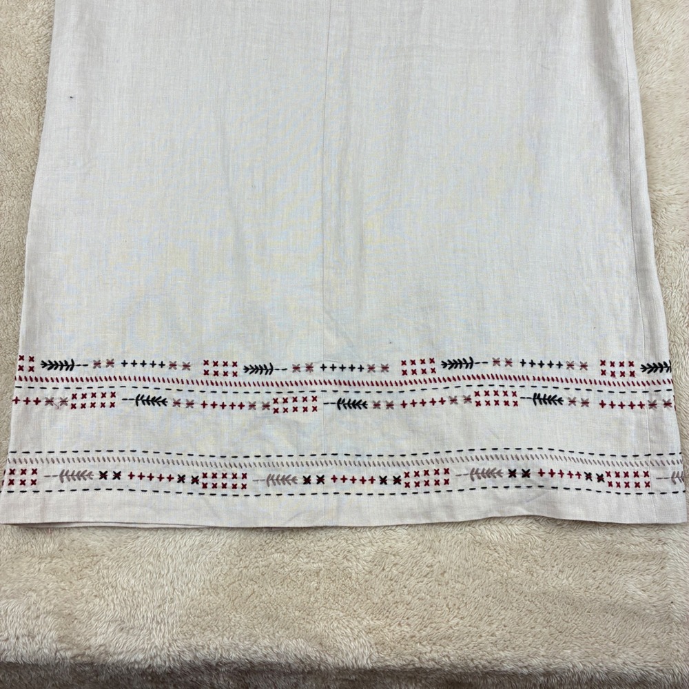 Nordstrom Linen Wrap Skirt 14 Boho Coastal Grandma Cottagecore Embroidered Hem - Picture 8 of 13